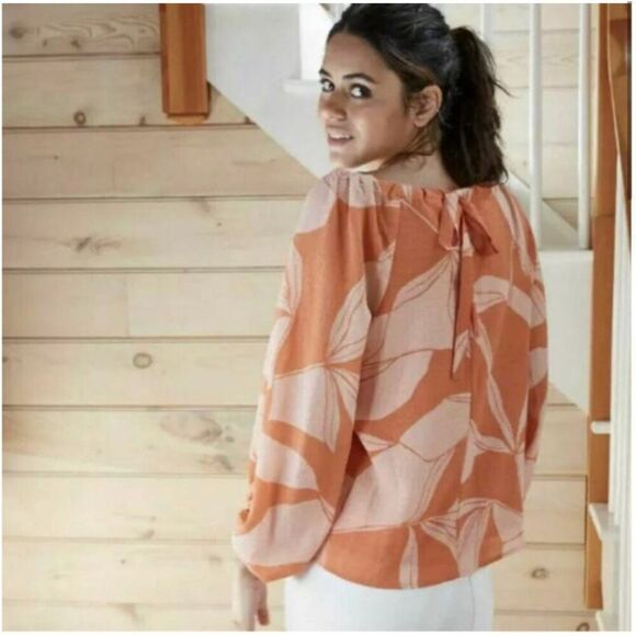Womens A New Day Coral Tropical Floral Print Flowy Blouse Top - Sz XS - Picture 2 of 4